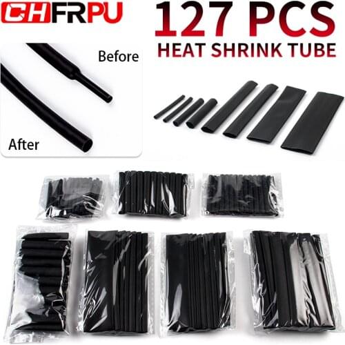 127 pcs/bag heat shrinkable tube kit shrink various polyolefin insulation sleeve heat shrinkable tube wire and cable 7 size 2: 1