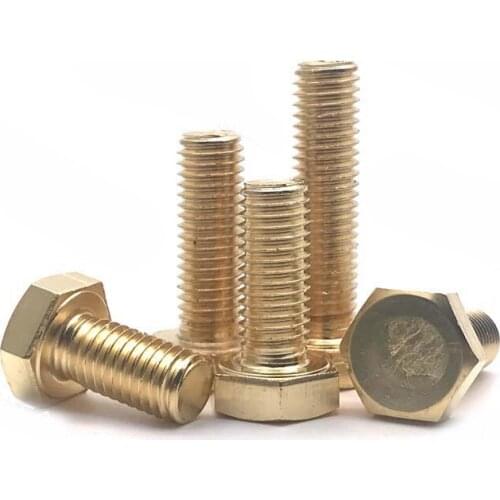 2pcs M20 outer hexagon brass screws bolts external hex head conductive screw mechanical brassiness bolt DIN933 30mm-100mm lenght