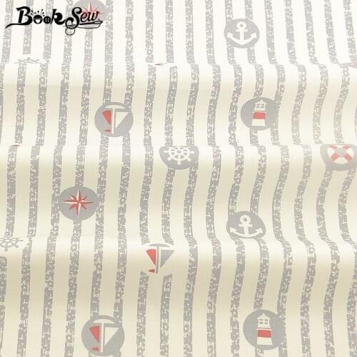 Booksew Quilting Fabric Dye 100% Cotton Printed Strip Sea Anchor Design White Tissu DIY Patchwork Sewing Material Textile Telas