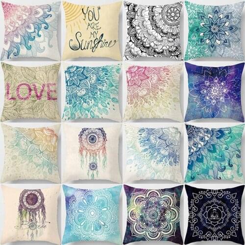 Beautiful Mandalay english letters watercolor painting pillow cases short plush high quality square thick pillow case covers