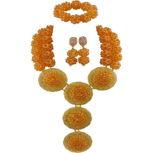 Champagne Gold Crystal Ball Beaded Necklaces Costume African Beads Jewelry Set for Women