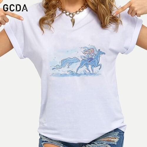 Queen Elsa Ride Ice Horse T Shirt Women Harajuku Tee Aesthetic Streetwear Clothes Tshirt Vintage Hip Hop Fashion T-shirt Female