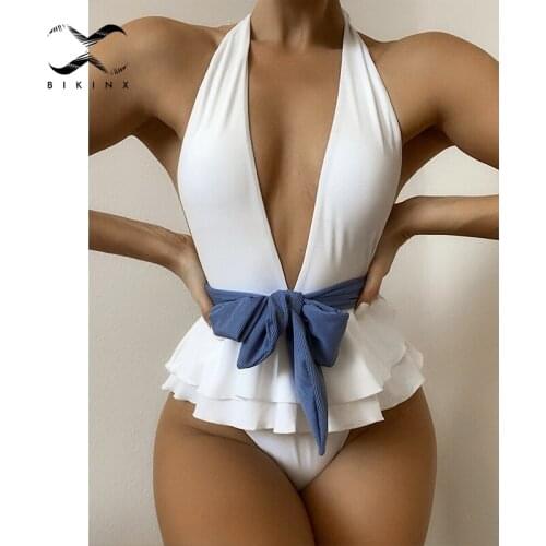 Halter V-neck one piece suit 2021 Sexy high cut swimsuit womens swimming suit Ruffle swimsuit Female bathing suit Beach wear