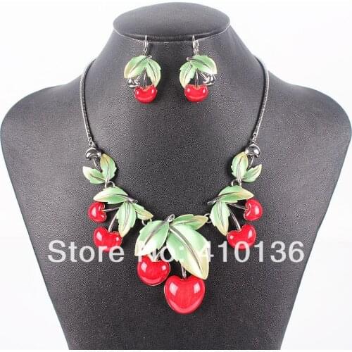MS17207 Classic Cherry Necklace Set High Quality Silver Plated Red Sweet Fruit Jewelry Sets Party Gifts Free Shipping
