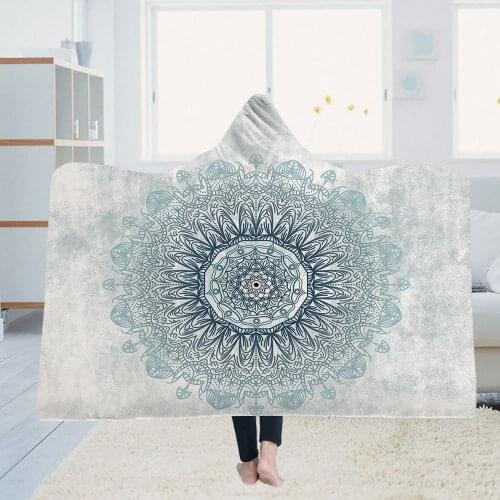 Yoga mat Hooded Blankets Magic Hat Blanket Thick Double-layer Plush 3D Digital Printing Datura flowers Series