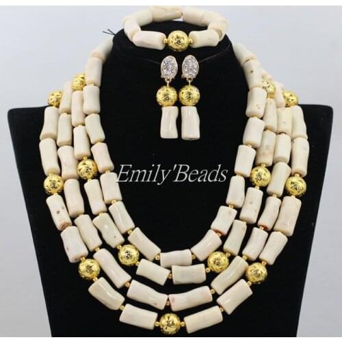 2016 Stylish Cream White African Coral Beads Necklace Set Indian Bridal Necklace Jewelry Set 2016 Latest Free Shipping CJ498