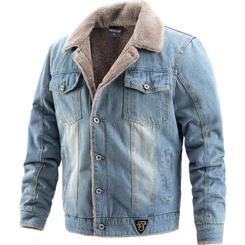 NEW Plus Velvet Thick Denim Jacket Men Casual Lapel Cotton Jeans Jacket Men Fur Collar Warm Winter Mens Jackets And Coats