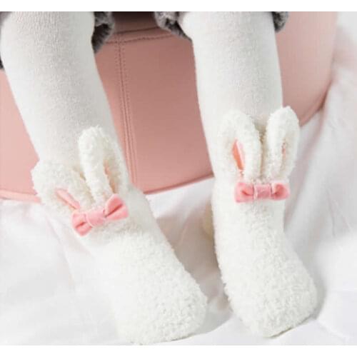 Lovely Winter Cartoon Bunny Thick Cotton Terry Newborn Baby Warm Soft Socks Coral Fleece Doll Socks Thickening Baby Socks Stereo