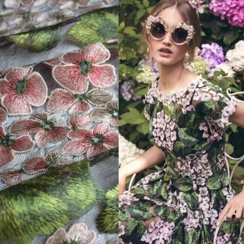 Fashion hot sale 3D hydrangeas mesh computer embroidered lace fabric for dress cheongsam tissu patchwork telas tissus au metre