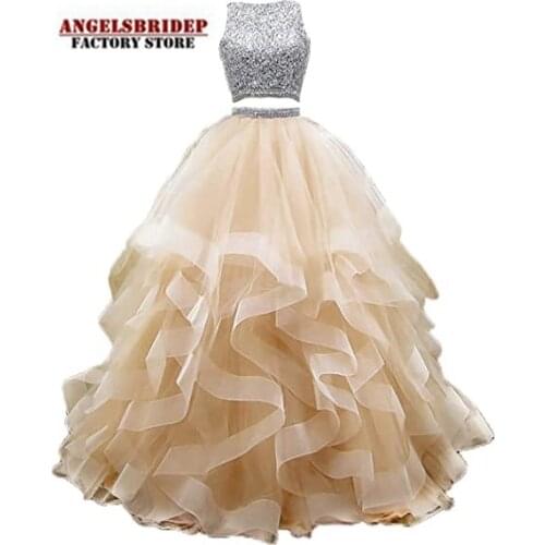 Fashion 2 Pieces Ball Gown Quinceanera Dresses Sexy Hollow Back Sparkly Beaded Crystals Sweet 16 Formal Princess Birthday Gowns