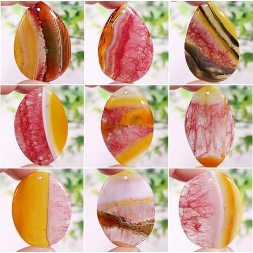 Natural Yellow&Pink Druzy Geode Crystal Agates Stone Pendant Water Drop Heart Oval Shape Stone Bead for Jewelry Making 1pc