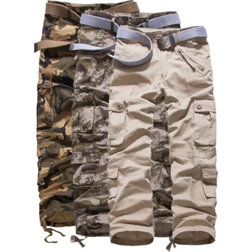New Male Water Wave Camouflage Pants Washed Overalls Men Plus Size Multi-pocket Pants
