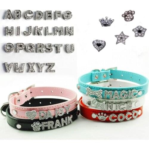 Bling Dog Cat Pet Personalized Leather Name Collar Chihuahua Yorkie Dachshund French Bulldog Boston Terrier Labrador Husky Boxer