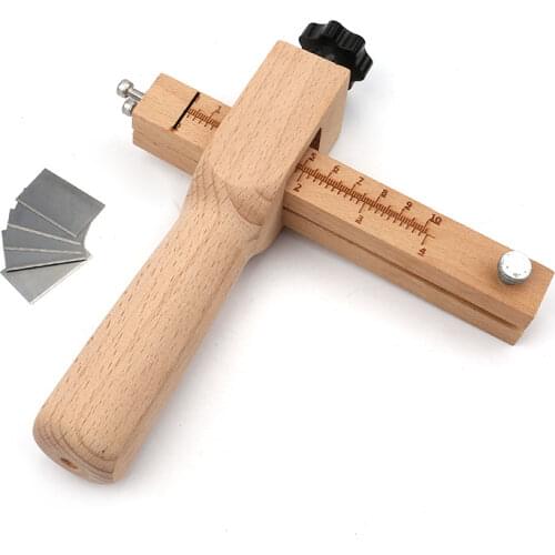 Adjustable Leather Strap Cutter with 5 Blades Wooden Leathercraft Strip Belt DIY Hand Cutting Wooden Strip Cutter Leather Tool