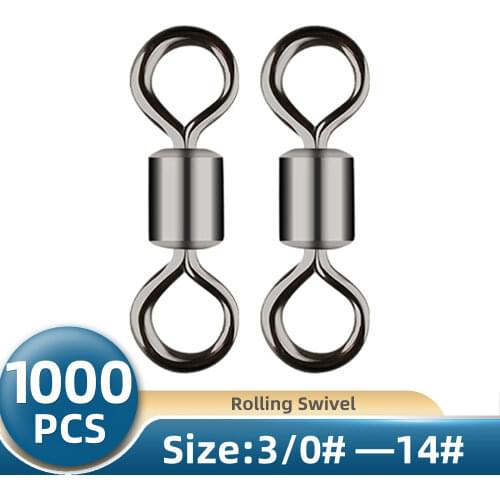TIANNSII 1000pcs Fishing Swivels Ball Bearing Rolling Swivel Solid Ring Fishing Carabiners Hook Connector Snap Pin Carp Tackle