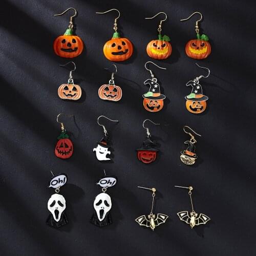 Halloween Earrings Funny Pumpkin Ghost Asymmetrical Enamel Ear Hook Earrings Wholesale for Women Jewelry