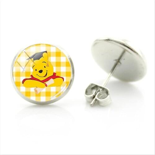 Disney Pooh Bear Pendant Earrings Wearing Hat Cute Animation New Handmade Fashion Glass Gem Gift Jewelry Earrings Ladies