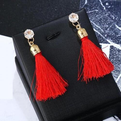 New Earrings Colorful Oversized Zircon Tassel Earrings For Women Drop Earing Earings Jewelry Red Green Pink White Black Earing