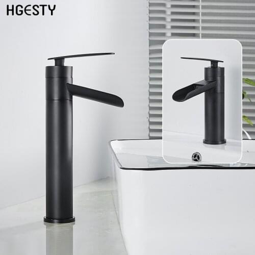Modern Bathroom Basin Faucet Black Waterfall Faucet Single Handle Vessel Sinks Washbasin Cold Hot Water Mixer Tap Deck Mounted