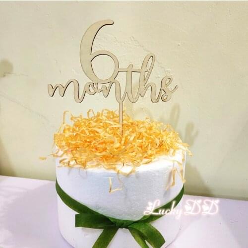 6 months cake topper, 1/2 Birthday wood cake Topper, Half Birthday Cake Topper, Mirror gold acryli Banner~Cake decor baby shower
