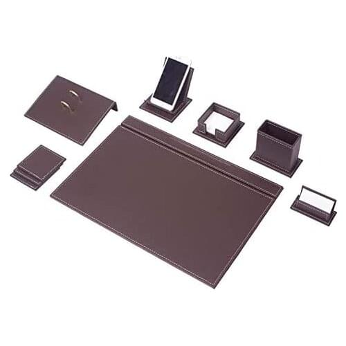 Vegan 9 pcs from high Quality Imitation Leather Desk Set with Mobile Phone Holder, Desk pad Set Desk blotter Set in 2 Colors