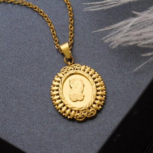 WANDO Ethnic Our Lady necklace For Men/Women Party gifts Jewelry Necklace Gold Color Africa Eritrea Chunky Chain 5mm width N9