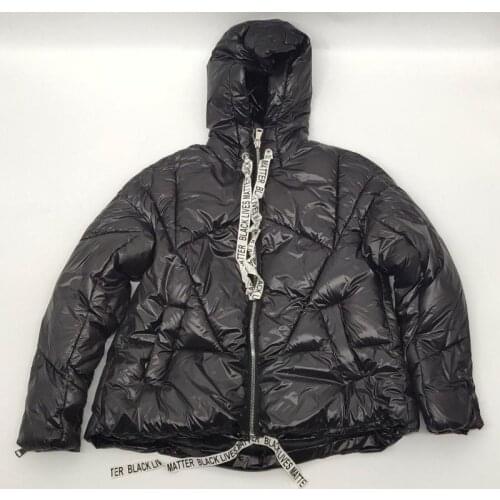 YUERWANG Womens Down Jackets Hooded Black Zipper Jacket Long Sleeve Winter Loose Casual Warm Coat Ladies Outerwear 2021 Fashion