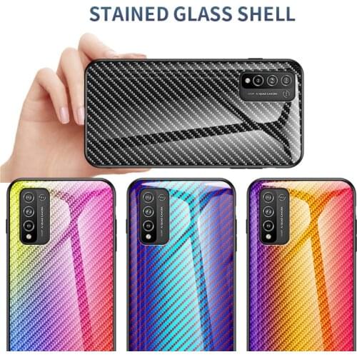 Fashion Hard Tempered Glass Gradient Carbon Fiber Protective Cover for OPPO A1 A12e A15 A5S A3S A52 A77 A73 A75 A83 A91 A92S A8