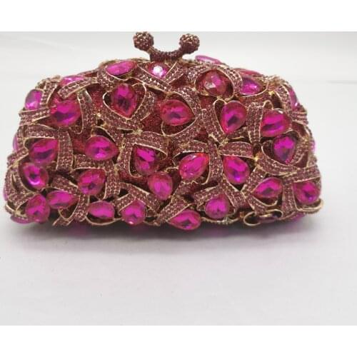 XIYUAN Fuchsia Women Diamond Clutch Bag Crystal Evening Bags For Bridal Wedding Rhinestone Handbags Purses Clutches Bags Wallet