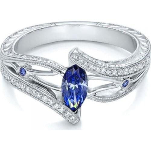 Hainon Luxury Wedding Rings For Women Newest Oval Blue Red Zirconia Crystal Engagement Rings Silver Color Jewelry Distribution