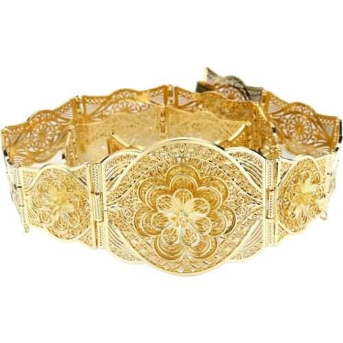 Sunspicems 2020 Moroccan Belt Caftan Jewelry for Women Gold Color Flower Metal Buckle Adjustable Length Ethnic Wedding Bijoux