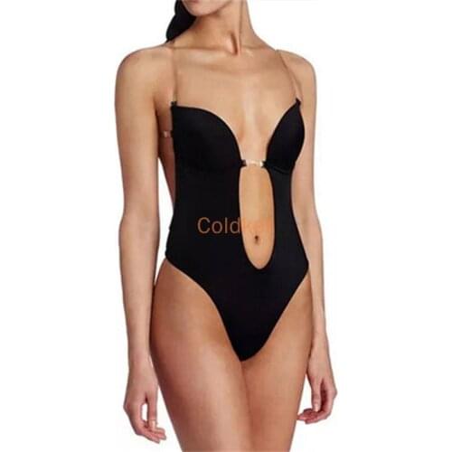 2021 Women Seamless Underwear Bodysuit Sexy Lingerie Invisible Bra Slimming Body Shaper Plunge Bras Strap Brassiere Black