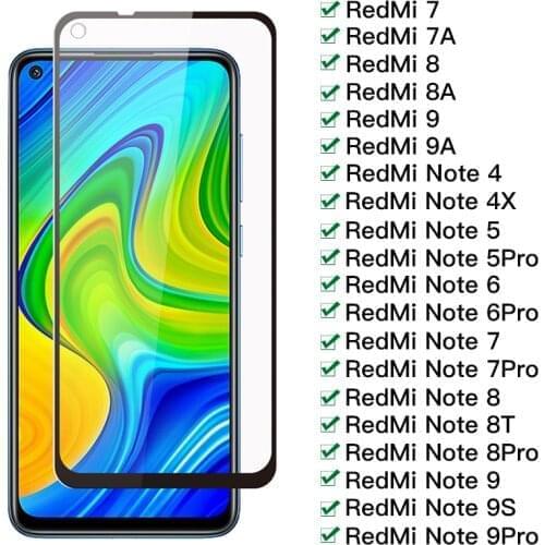 2Pcs Full Cover Glass On The For Xiaomi Redmi 7 7A 8 8A 9 9A Tempered Glass Redmi Note 4 4X 5 6 Pro 7 8 9 9s 8T Screen Protector