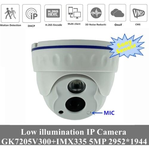 5MP Built-In MIC Audio IP Ceiling Dome Camera Indoor 3516EV300+Sony IMX335 H.265 2592*1944 IRC ONVIF Motion Detection Radiator