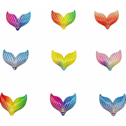 9Pcs Acrylic Bling Cabochons Charms Mermaid Tails With Hole Flat back Rhinestone Ornaments DIY Wedding appliques Craft Baby