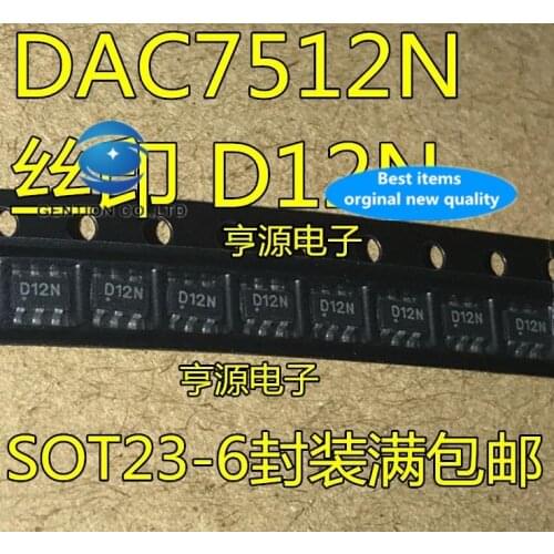 5PCS DAC7512N D12N silk-screen SOT23-6 d/a converter chip in stock 100% new and original
