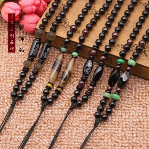 5Pcs/Lot gold gemstone bead chain necklace pendant rope black agate Gobi stone men women homemade jewelry DIY materials