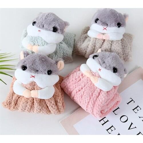 5pcs Cartoon squirrel Hand Towel Children Hand Dry Towel For Kids Soft Plush Fabric Absorbent Hang Towel Kitchen Bathroom Use