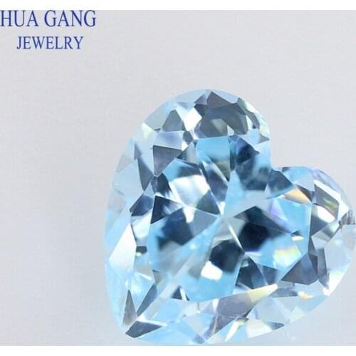 5A Light Sea Blue Heart Shape Cubic Zirconia Brilliant Cut Loose CZ Stone Synthetic Gems Beads For Jewelry 3x3-12x12mm