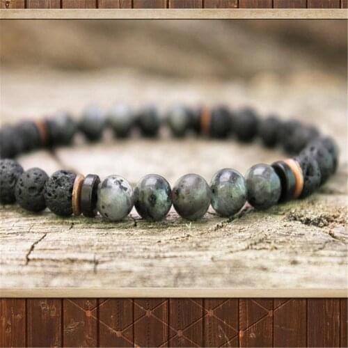 6mm 1 Pair Natural Lava Stone Handmade Mala Bracelet Retro Prayer Tibetan Spiritua 7.5 inches Wristband Spirituality Classic