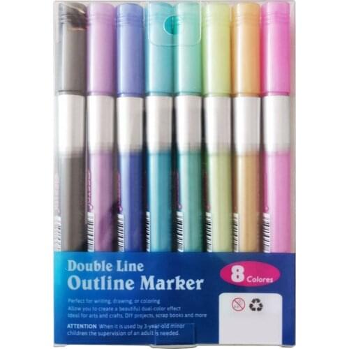 8/12pc Double Line Outline Metallic Marker Pens Color Graffiti Painting DIY Ceramic Glass Porcelain Pen School supplies