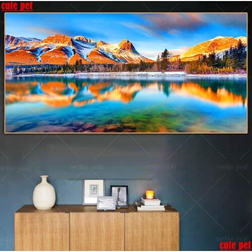 DIY Full square diamond painting Cross Stitch Blue Sky Lake mountain scenery embroidery 5D rhinestone mosaic large inlaid decor