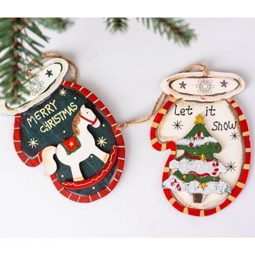 American Santa Snowman Socks Wooden Pendant Christmas Tree Decoration Pendant Christmas Ornaments