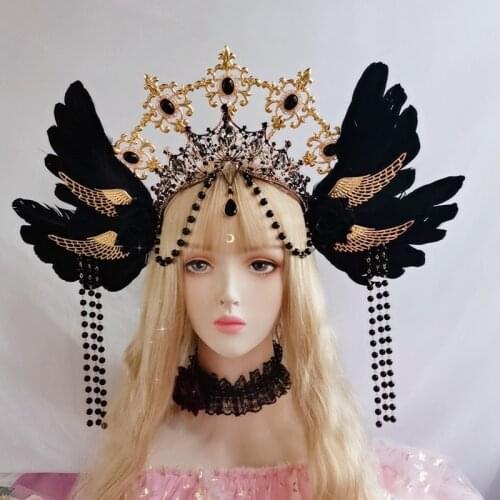 Black Bead Chain Baroque Gothic Rose Angel Wings Sun Godmothers Retro Gorgeous Halo Lolita KC Crown Hair Accessories