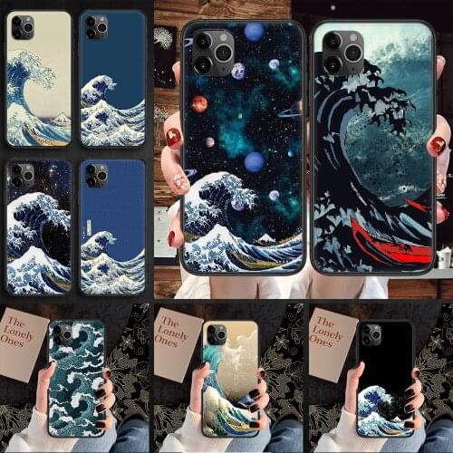 Wave Art japan aesthetic Phone Case Cover Hull For iphone 5 5s se 2 6 6s 7 8 12 mini plus X XS XR 11 PRO MAX black fashion