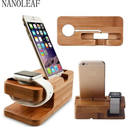 Wood Watch Box for Apple Watch Stand Phone Stand Compatible for iWatch Series 4 3 42MM 38MM Table Base Bamboo Wristwatch Box