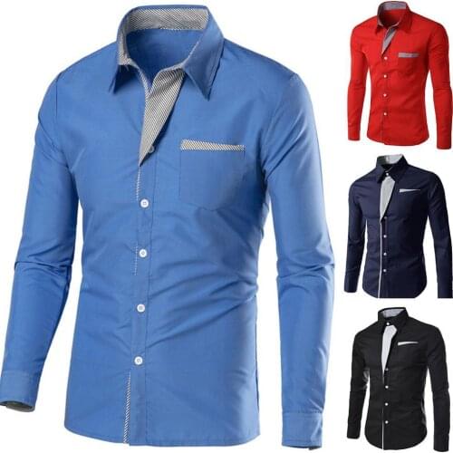 Men Color Block Stripe Slim-Fit Long Sleeve Button Turn Down Collar Shirt Top