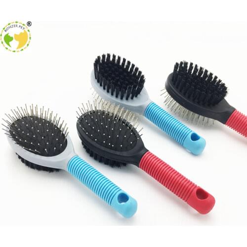 Bonzerpet Pet Double Sides Brush Dog Cat Massage Handle Comb Removal Soft Brush Pet Faces Fur Grooming Clean Tool Puppy 2 Sizes