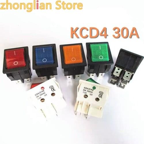 KCD4 ELECTRIC WELDING MACHINE SHIP TYPE SWITCH WITH RED GREEN BLUE YELLOW LIGHT 30A 250V AC OVEN ELECTRIC HEATER 4PIN T8555