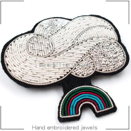 French creative cloud rainbow design Indian metal wire hand embroidery badge jewelry,badges for clothes